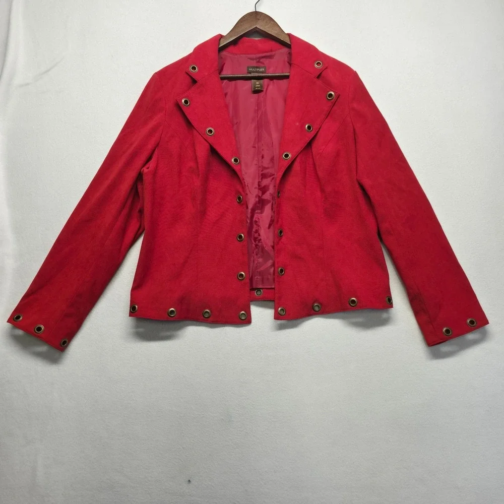 Multiples Women's Red Open Grommeted Jacket Size XL